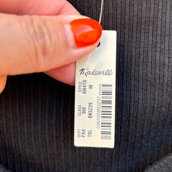 NWTS Madewell Ribbed Black Tie Bow Short Sleeve - Picture 8 of 14